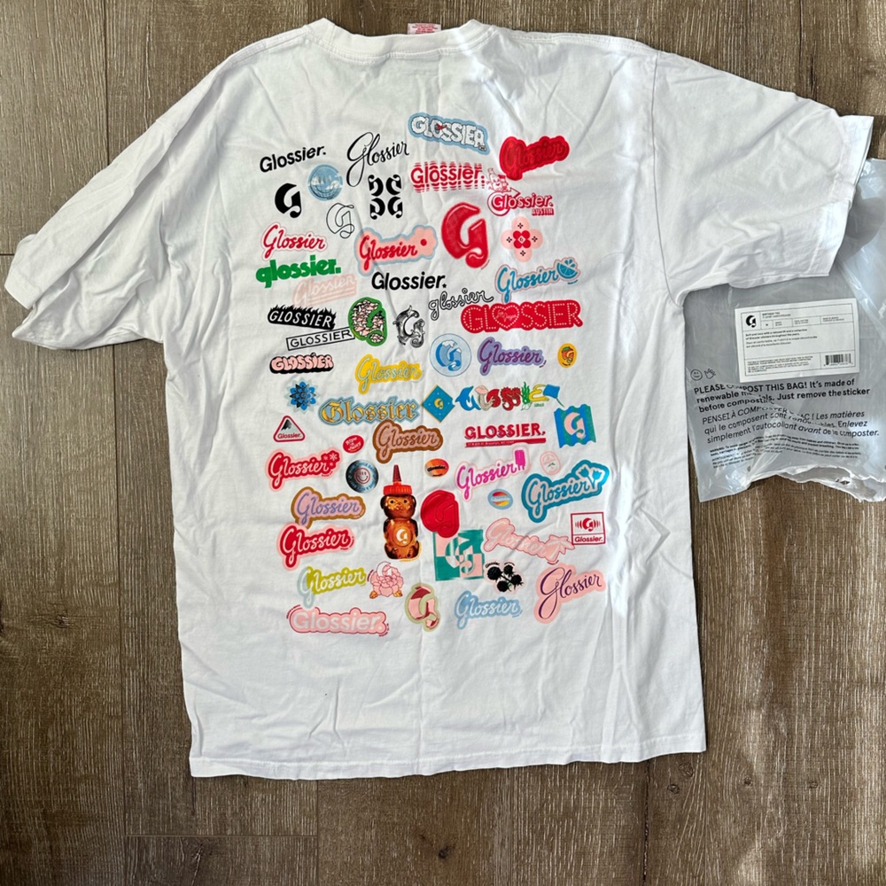 Glossier White Multicolor Logo Short Sleeve Tee